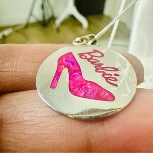 Sterling Silver 925 Barbie Pink Pendant Necklace Earrings girly Set